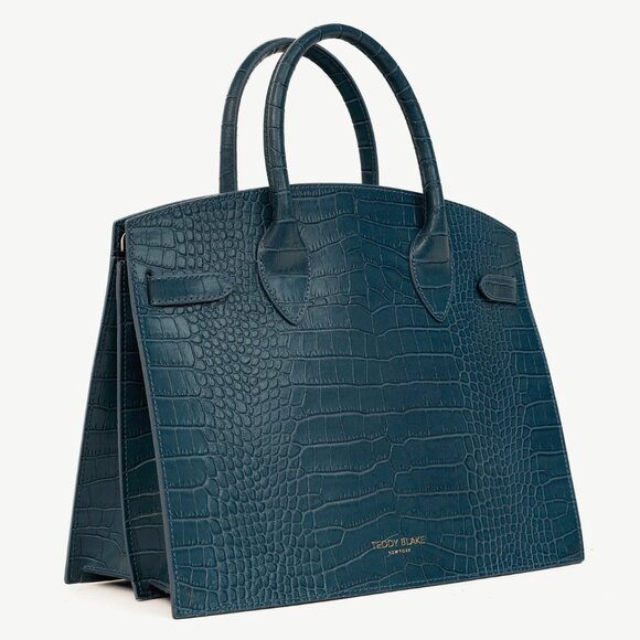 Teddy Blake Kate Croco 12" Blue Leather Tote - Picture 2 of 11